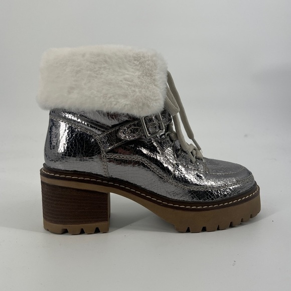 Free People Shoes - Free People Cozy Jasper Hiker Block Heel Lace Up Booties in Silver Pale Pewter 9